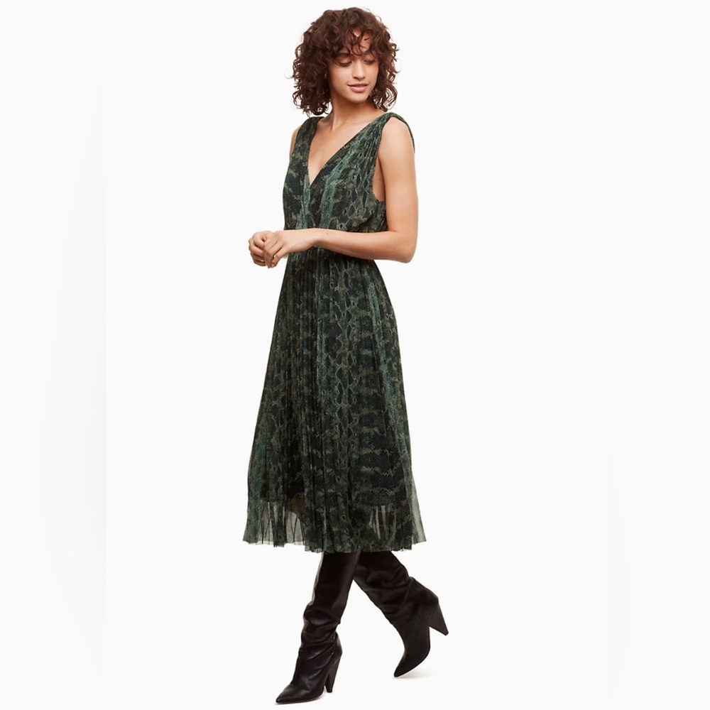 Aritzia Wilfred Karel Dress Green Snake Print Sleeveless Size XXS